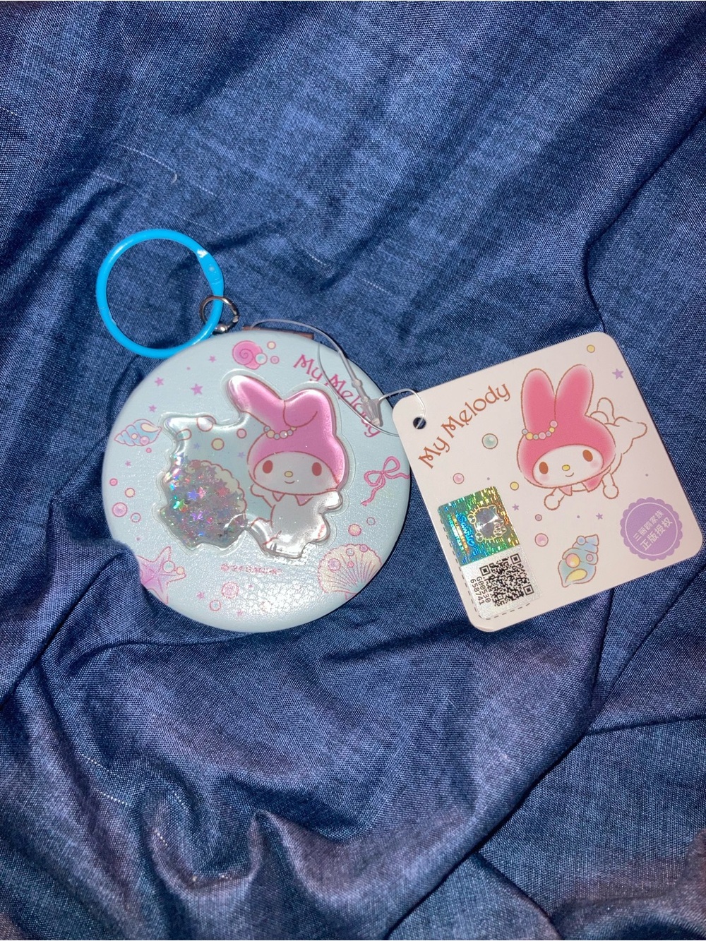 Pink and Light Blue Kids Keychain Double Sided Mirror